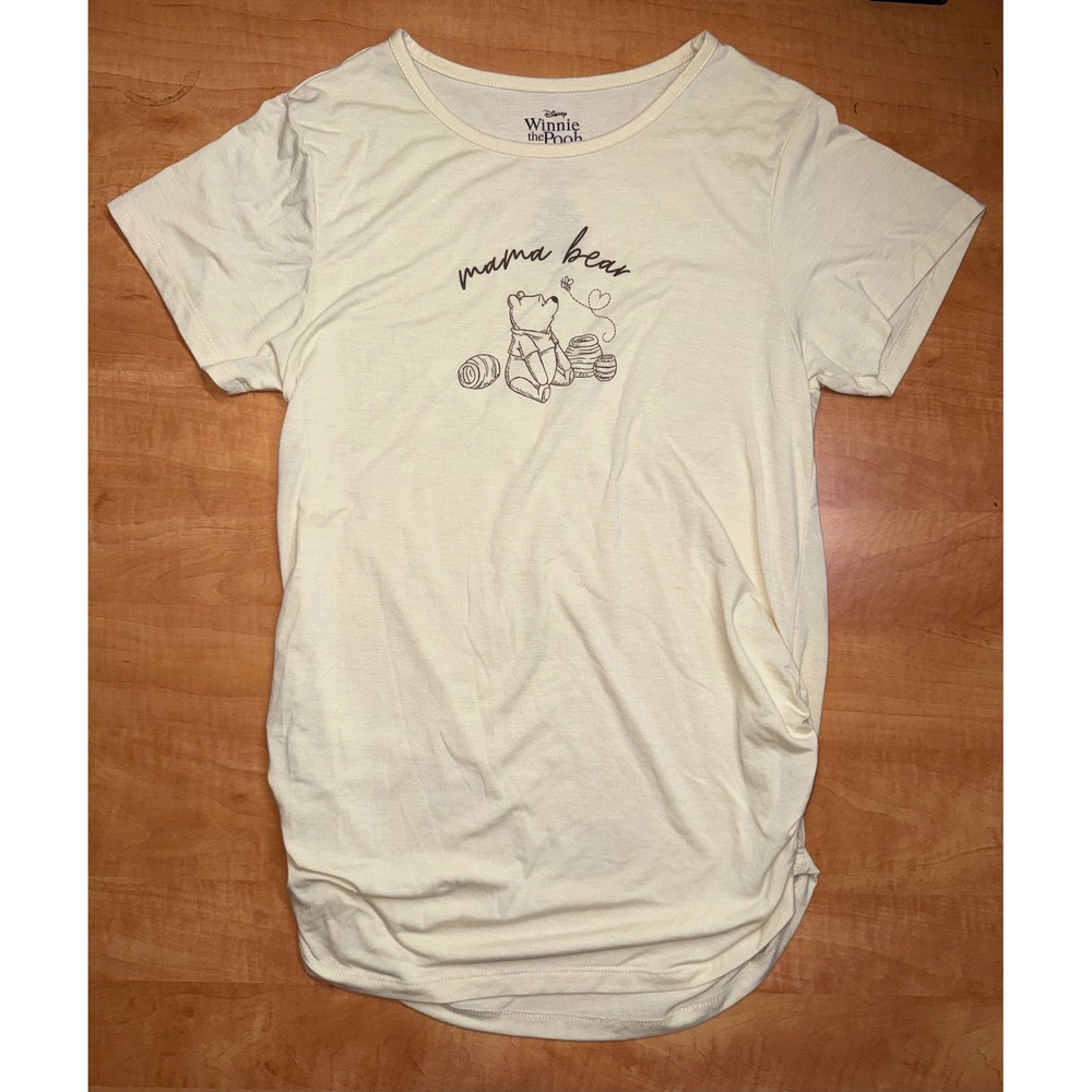 Disney Winnie the Pooh Mama Bear Maternity T-Shirt Cream Ruched Side Medium